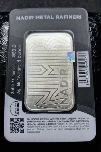 Turkey Nadir Metal Refinery Silver 1 Oz .999 Fine Sealed Bar In Assay Card
