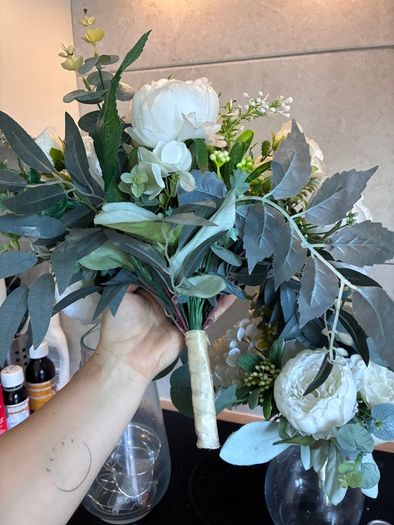 wedding flowers bride and 1 bridesmaid faux flowers
