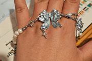 Sumiyaki Ribbon Butterfly Diamante Fuax Pearl Bracelet on Light Blue Colour