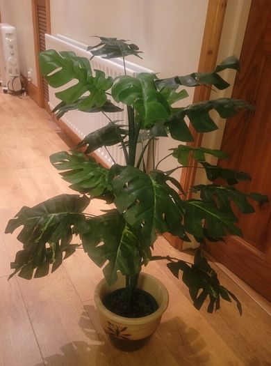 Artificial Monstera Plant in Strong Ceramic Plant Pot with Decorative Stones