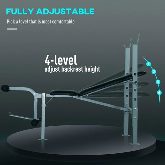 4-Levels Adjustable Weight Bench Fitness Equipment with Barbell Rack-Black