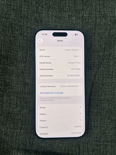 iPhone 17 pro, blue color, 256gb unlocked, brand new!