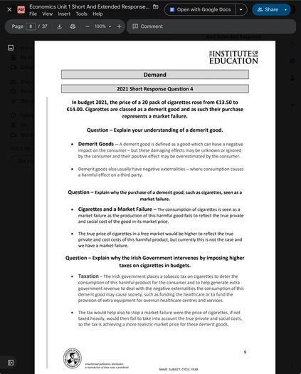 Leaving Cert Economics Institute Notes