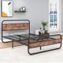 Double Size Bed Frame with Headboard,Oval-Shaped Platform Bed with Under-Bed Storage,Steel Slats Mattress Foundation Round Pipe Design,Brown Image 3