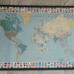 Framed Map of the World with Country Flags in black frame.  Dimensions 1005mm X 710mm.