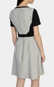 Karen Millen Black & White Textured Pleated A-Line Dress