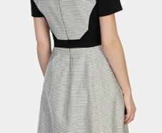 Karen Millen Black & White Textured Pleated A-Line Dress