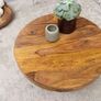 Round Solid Wood Coffee Table 60cm  Modern Wooden Living Room Accent Table Image 4