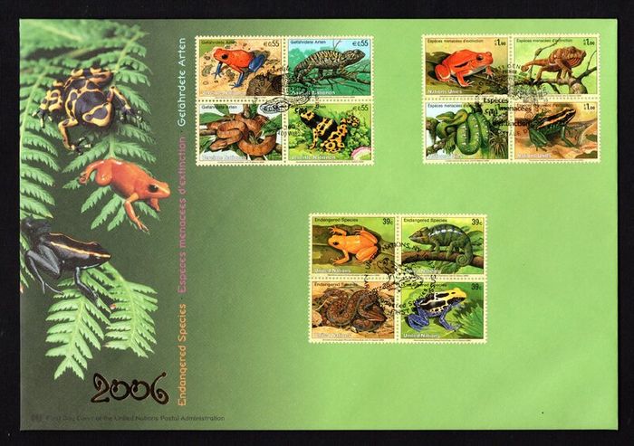 2006 United Nations (US, Geneva & Vienna) Endangered Animals Commemorative Stamps United Nations Postal Administration First Day Cover (FDC)