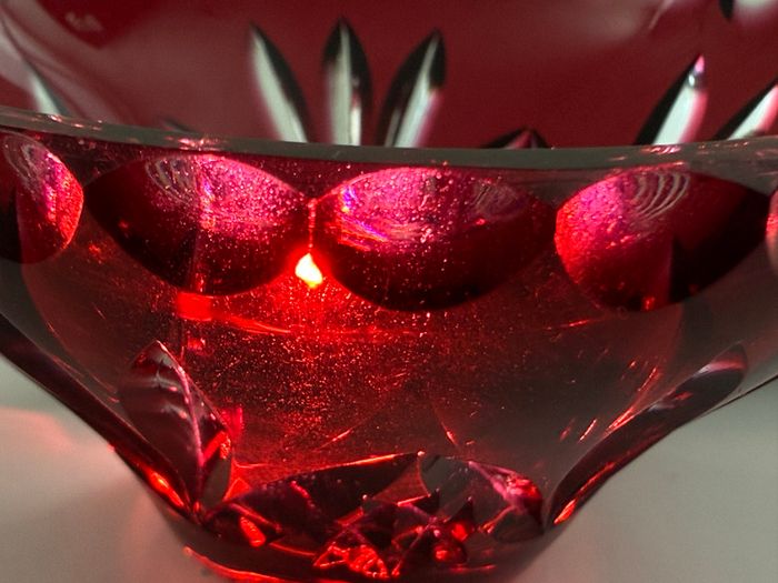 Vintage Bohemian Ruby Cut-to-Clear Lead Crystal Small Bowl / Salt Cellar