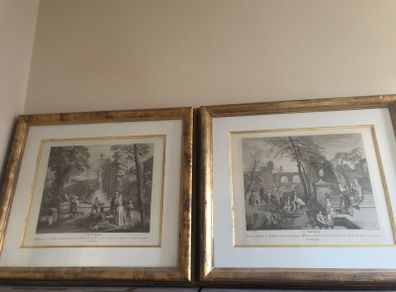 Pair of Antoine Watteau Prints in Large Gold Frames
