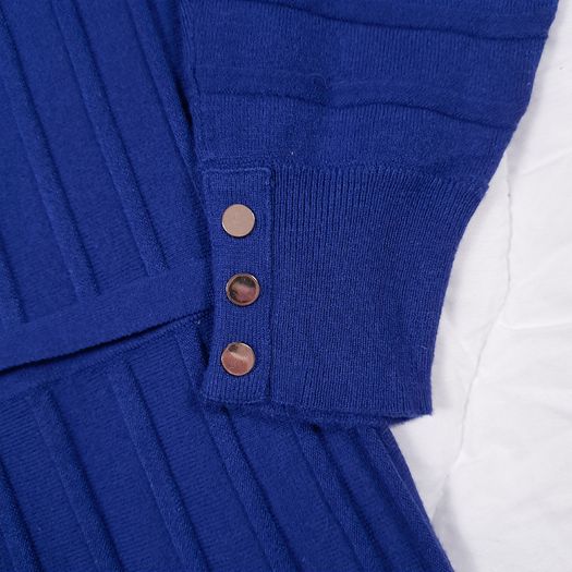 Monsoon Royal Blue Ribbed Knit Long Sleeve Tie Waist Fit & Flare Midi Dress Size S