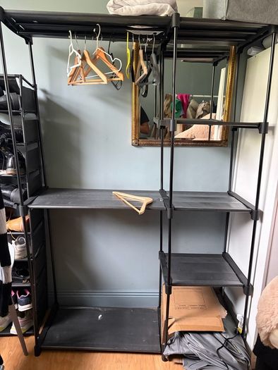 Large Black Wardrobe Storage Unit with Shelves