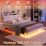4ft6 Floating Double Bed Frame Upholstered Platform Bed with Storage Shelf Headboard,Charging Station/LED Lights,Metal Slat Support/Noise Free,No Box Spring Needed,135x190 Double Size,White Image 7