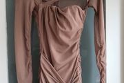 BERSHKA Mocha ruched bodycon dress Sz S (Fit 8 UK)