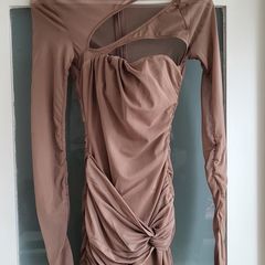BERSHKA Mocha ruched bodycon dress Sz S (Fit 8 UK)