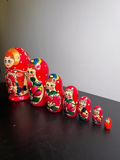 Vintage Wooden Nesting Doll Set Seven Pieces
