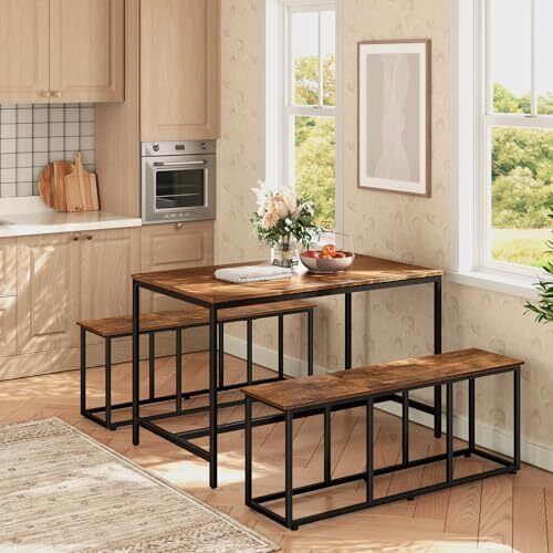 120 cm long bench for dining room, kitchen bench, industrial shoe bench, bed bench, entryway bench, for dining room, entrance area, bedroom, rustic brown and black