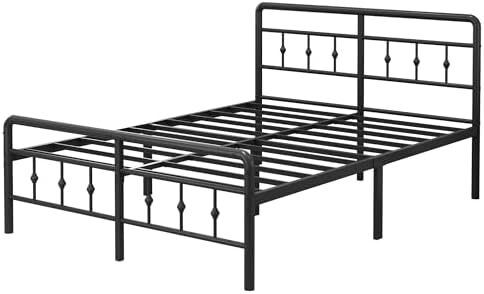 Double Bed Frame 4ft6 with Headboard and Footboard, Metal Bed Frame Double 46 cm High with Heavy Duty Slats Support, Noise Free, Easy Assembly, Black