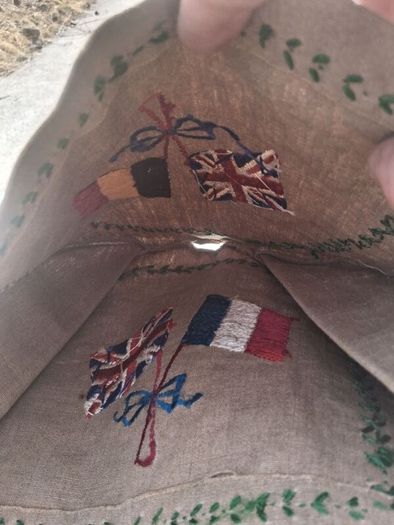 WW1 Embroidered Linen Tray Runner and Tea Cosy