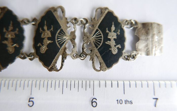 Vintage SIAM STERLING Silver 8 Panel Fan Bracelet L 7" - 20,36g