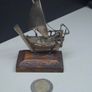 Vintage Silver Miniature Boat Model on Wooden Base Image 3