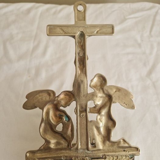 Antique  Brass Angel Holy Water Font Religious Wall Art