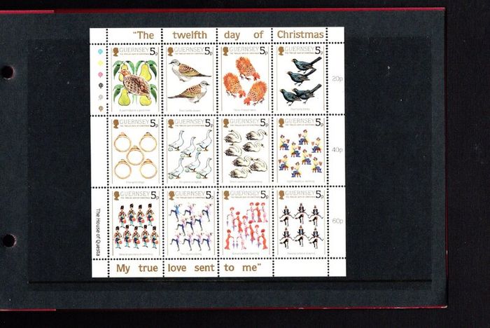 1984 Guernsey Christmas "The Twelve Days of Christmas" Sheet Commemorative Stamps Presentation Pack