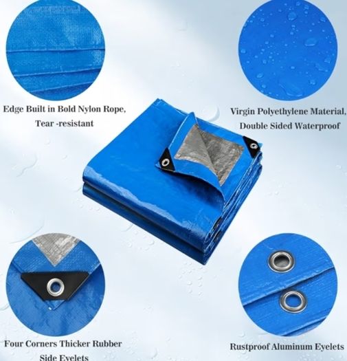 Tarpaulin Waterproof Heavy Duty 3m x 3m 115 GSM Blue Tarps Sheet for Furniture Ground Multipurpose Covers