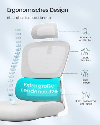 Ergonomic Office Chair with Lumbar Support & Adjustable Headrest Grey
