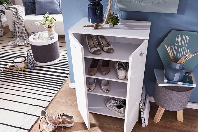 Shoe Cupboard 2 Door / 60 x 90 x 35 CM White Front High Shine 12 Pairs of shoes