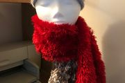 Hat plus red scarf and Beige and cream scarf