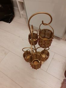 Gold and red 5 T light candle holder on stand