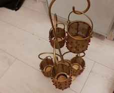 Gold and red 5 T light candle holder on stand