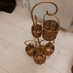 Gold and red 5 T light candle holder on stand