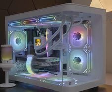 MATX Gaming Case Panoramic View Dual Tempered Curve Glass Computer Case, USB 3.0 Port, Supports Dual 360mm AIO, White