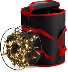 Premium Christmas Light Storage Bag with Metal Reels - Stores Upto 600 Average Size Xmas Lights bulbs & Strips, Reinforced Stitched Canvas Handles, Tear Proof 600D Oxford Storage Box