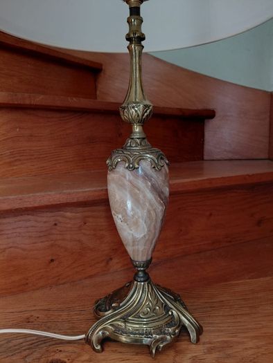 Antique French Brass and Onyx Marble Beautiful Table Lamp Circa 1950s