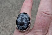 Midcentury Snowflake Obsidian Sterling Silver Ring