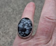 Midcentury Snowflake Obsidian Sterling Silver Ring