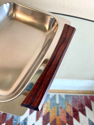 Mid Century Steel & Rosewood Serving Platter, Hong Kong, Vintage Danish Style