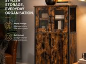 Industrial Storage Cabinet with Glass Doors Rustic Display Cabinet, Freestanding Cupboard for Living Room, Kitchen, Dining Room & Home Office