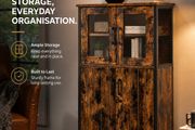 Industrial Storage Cabinet with Glass Doors Rustic Display Cabinet, Freestanding Cupboard for Living Room, Kitchen, Dining Room &amp; Home Office