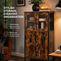 Industrial Storage Cabinet with Glass Doors Rustic Display Cabinet, Freestanding Cupboard for Living Room, Kitchen, Dining Room & Home Office