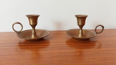 Two brass chamber candlestick holders