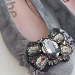 Le Babe grey suede embellished ballerina flats Sz 40 (Fit 6.5 - 7UK) Rrp 195