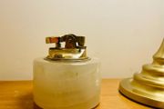 Vintage Azizoff of London Onyx Marble and Brass Table Lighter 60s or 70s