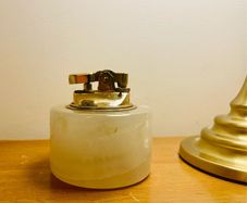 Vintage Azizoff of London Onyx Marble and Brass Table Lighter 60s or 70s