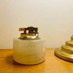 Vintage Azizoff of London Onyx Marble and Brass Table Lighter 60s or 70s