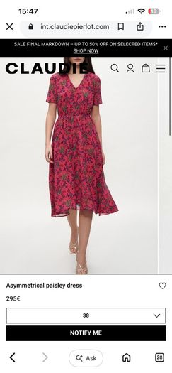 Claudie Pierlot Handkerchief Hem Midi Dress - Size 38 - 295e current stock